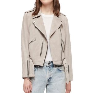 Balfern Suede Moto Jacket ALLSAINTS- Oyster White